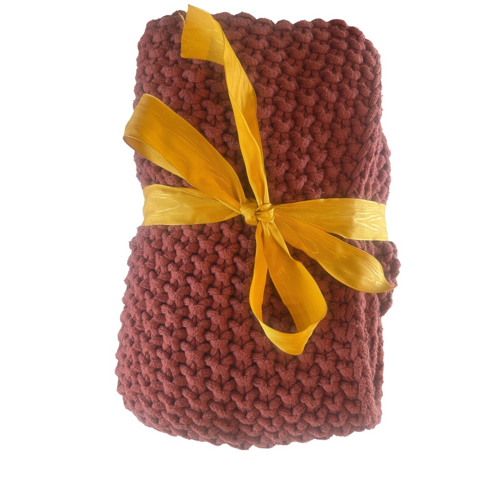 Pottery Barn Chunky Knit Throw Blanket 44x56 Rust Paparika 100% Cotton